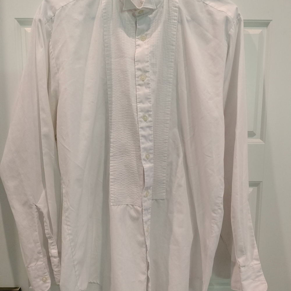 White Tuxedo Shirt with Pleated Front